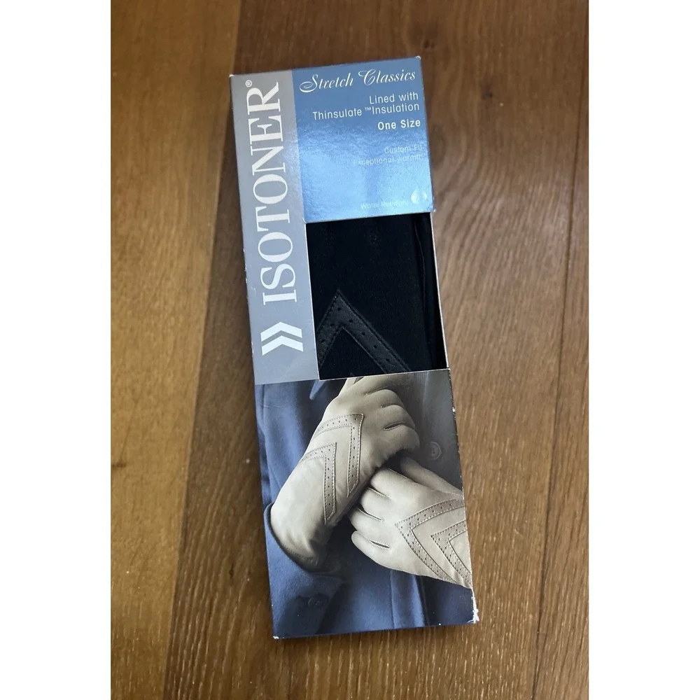 Vintage Isotoner Stretch Classic Gloves Black Thinsulate Lined One Size NIB